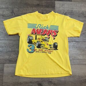 Vintage 1988 3 Time Indy Winner Yellow T-Shirt Rick-Mears Made in USA - Medium